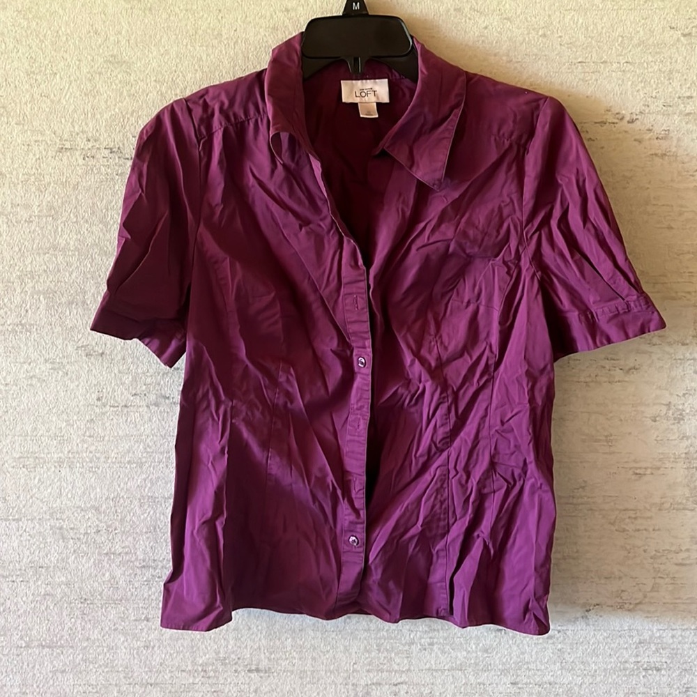 Loft short sleeved shirt, plum colored